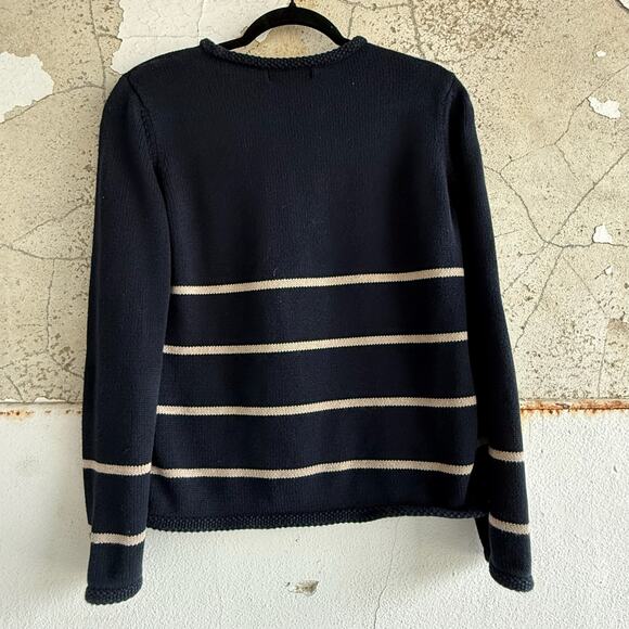 Vintage Navy Blue Striped Star Sweater Made in UK Pullover Knit M - Picture 5 of 5